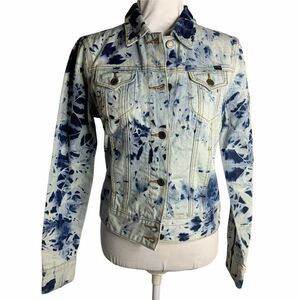 Lucky Brand Tie Dye Denim Jacket S Blue Button Front Long Sleeves Pockets NEW